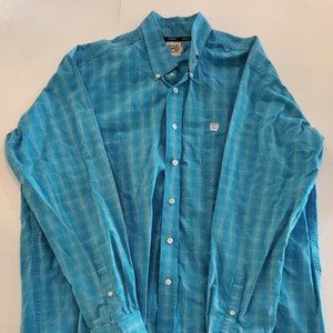 Cinch Mens Western Shirt  Blue Striped Long Sleeve